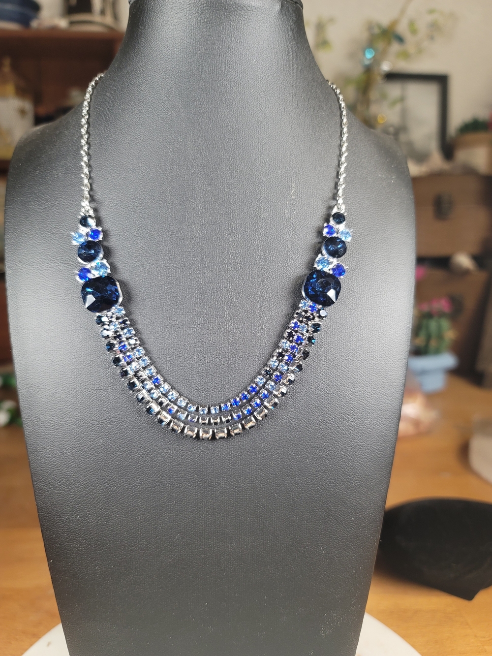 paparazzi Navy and Sapphire Crystal Multi-Row Necklace